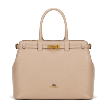 Damski kuferek ze skóry naturalnej o fakturze groszkowej beżowy 101-4E-206-9