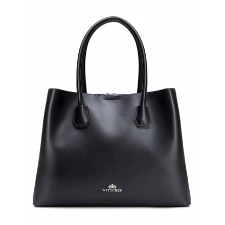 Dámska trojpriehradková čierno-strieborná aktovka z pravej kože 100-4E-616-1S