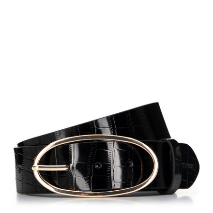 Damski pasek skórzany croco z owalną klamrą czarny 99-8D-123-1