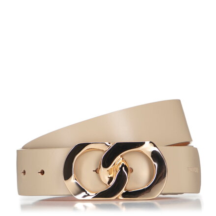 Damski pasek skórzany z dekoracyjną klamrą kremowy 99-8D-115-4