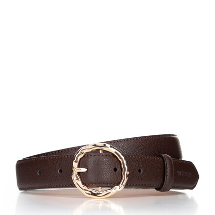 Damski pasek ze skóry naturalnej z błyszczącą klamrą brązowy 101-8D-203-4