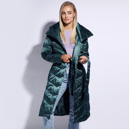 Damski płaszcz puchowy z kapturem zielony 95-9D-401-Z