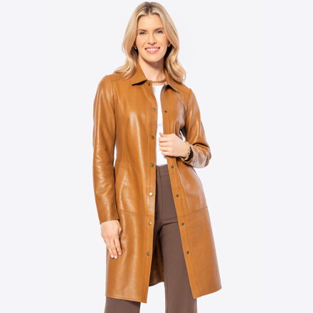 Damski płaszcz z naturalnej skóry owczej brązowy 100-09-401-4