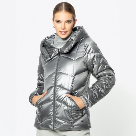 Damska kurtka z nylonu pikowana w zygzaki srebrna 93-9D-403-8