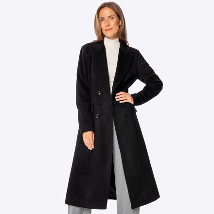Damski płaszcz z wełny z domieszką kaszmiru czarny 101-9W-703-1