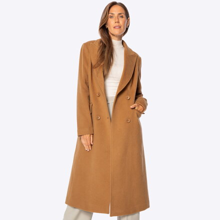 Damski płaszcz z wełny z domieszką kaszmiru camelowy 101-9W-703-5