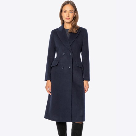 Dámsky tmavomodrý kabát z vlny s prímesou kašmíru 101-9W-703-N