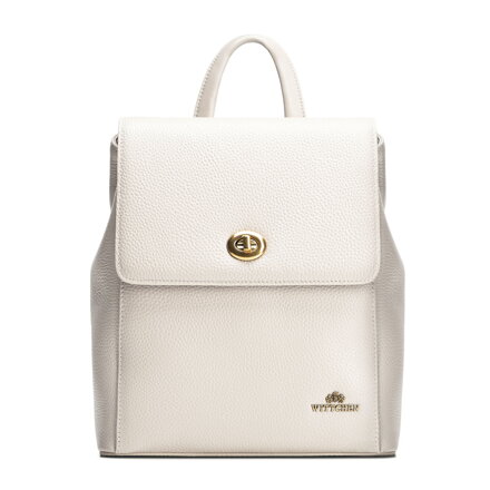 Dámsky kožený batoh s obdĺžnikovou chlopňou, krémová 100-4E-225-0