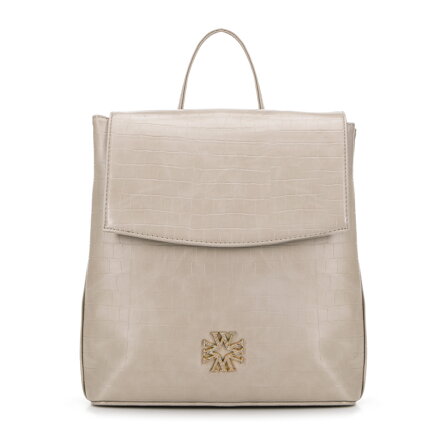 Damski plecak z ekoskóry croco dwukomorowy beżowy 29-4Y-019-B9