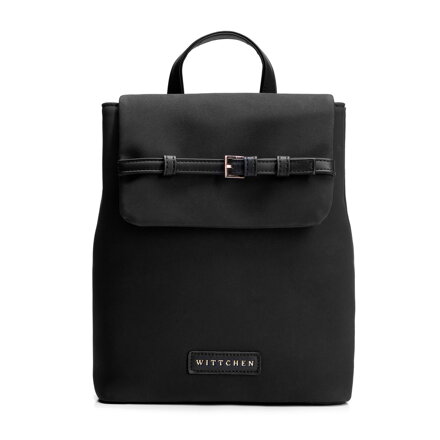 Damski plecak z imitacji skóry z dekoracyjnym paskiem czarno - złoty 101-4Y-421-1G