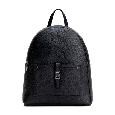 Damski plecak z imitacji skóry z kieszenią na przodzie czarno - grafitowy 29-4Y-003-BG1