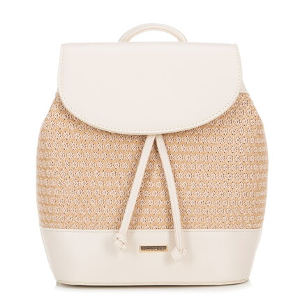 Dámsky batoh z tkanej látky, krémová a béžová 100-4Y-411-90