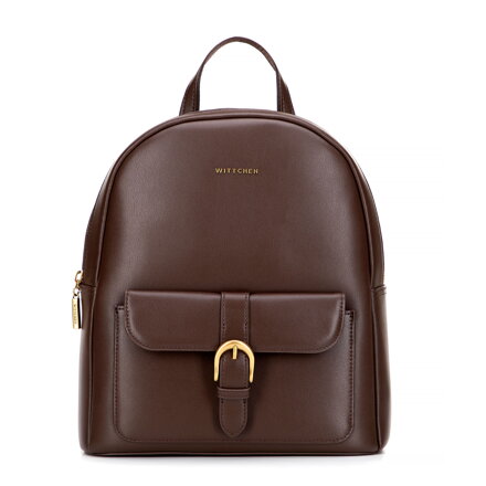 Damski plecak ze skóry naturalnej z kieszenią na przodzie brązowy 101-4E-602-4