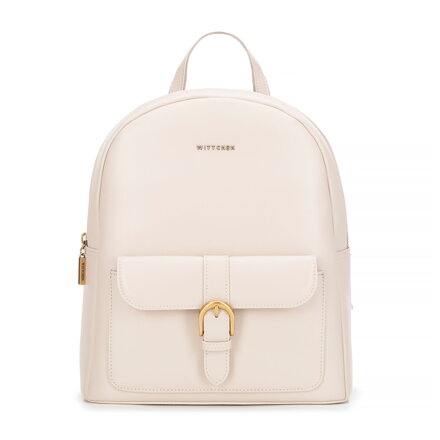 Damski plecak ze skóry naturalnej z kieszenią na przodzie kremowy 101-4E-602-9