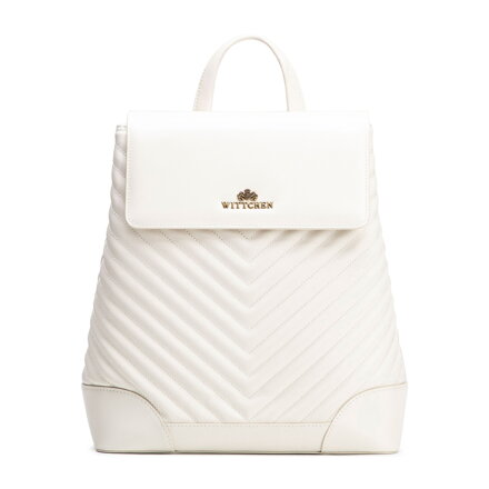 Damski plecak ze skóry naturalnej z przeszyciami kremowy 102-4E-206-0