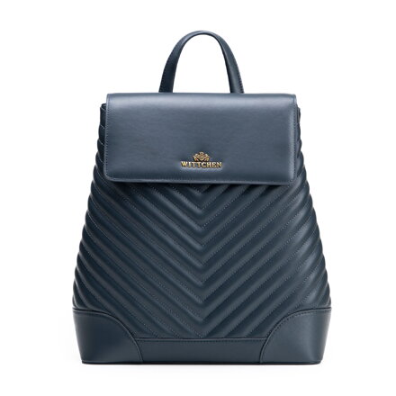 Damski plecak ze skóry naturalnej z przeszyciami granatowy 102-4E-206-7