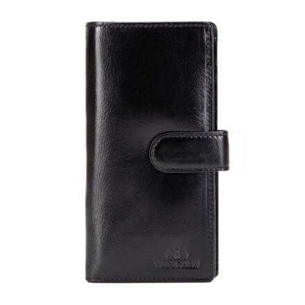 Damski portfel ze skóry naturalnej pionowy czarny 21-1-028-L10