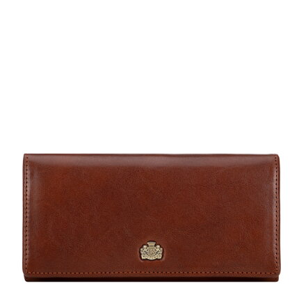 Damski portfel ze skóry z herbem duży jasny brąz 10-1-075-5