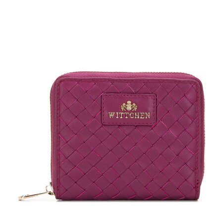 Damski portfel ze skórzanej plecionki mały różowy 97-1E-504-P