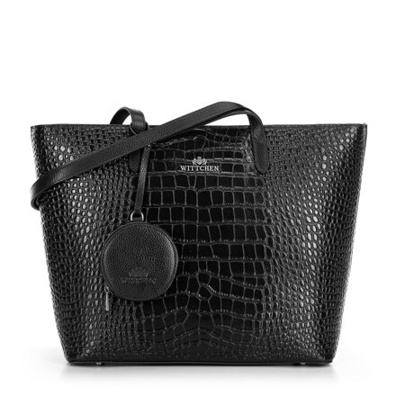 Damski shopper ze skóry we wzór croco czarno - srebrny 100-4E-618-1S