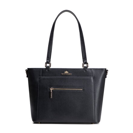 Shopper ze skóry z kieszenią na przodzie czarno - złoty 100-4E-614-1G