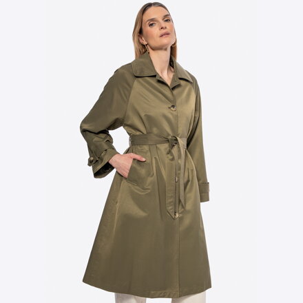 Damski trencz z domieszką bawełny khaki 101-9P-104-Z