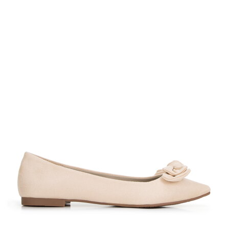 Damskie baleriny z ekozamszu z kokardą jasny beż 98-DP-204-9