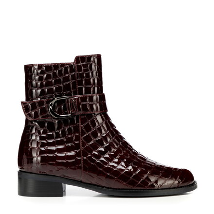 Damskie botki z lakierowanej skóry croco bordowe 101-D-973-3