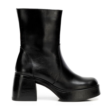 Damskie botki ze skóry naturalnej z wysoka cholewką czarne 101-D-303-1