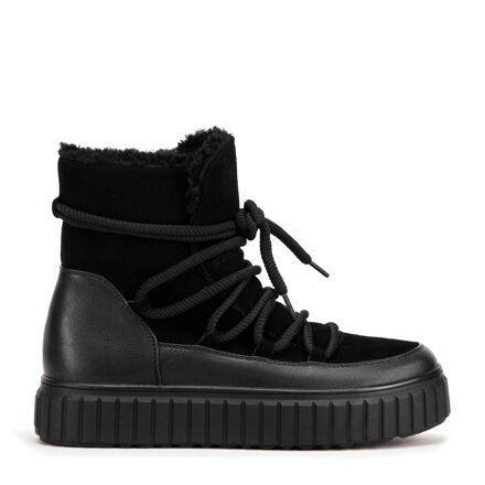 Damskie botki ze skóry zamszowej z futerkiem czarne 99-D-402-1