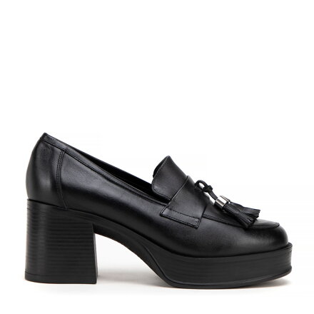 Damskie czółenka skórzane na słupku czarne 99-D-305-1