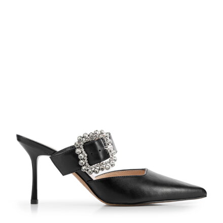 Damskie czółenka ze skóry na szpilce czarne 100-D-513-1