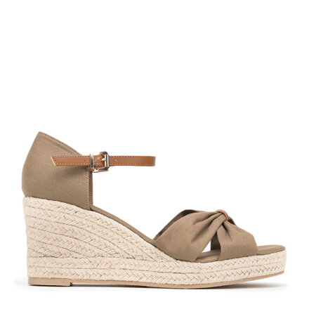 Damskie espadryle z kokardą z przodu khaki 100-P-812-4