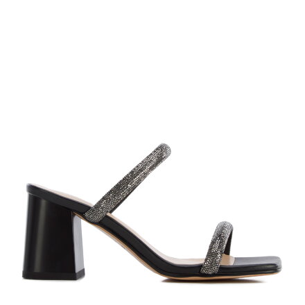 Damskie klapki skórzane z błyszczącymi paskami czarne 96-D-960-1