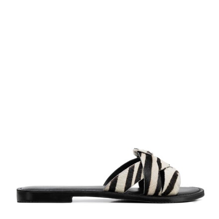 Damskie klapki ze skóry w zwierzęcy wzór czarno - beżowe 100-D-701-1