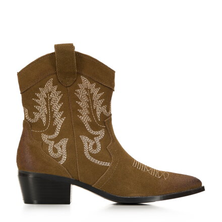 Damskie kowbojki zamszowe z haftem krótkie zielone 97-D-856-Z