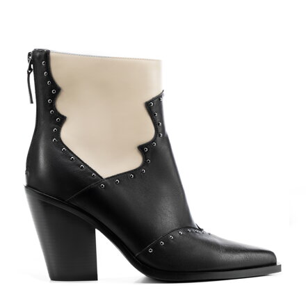 Damskie kowbojki ze skóry naturalnej z dżetami czarno - kremowe 101-D-960-0 Damskie kowbojki ze skóry naturalnej z dżetami czarno - kremowe 101-D-960-0