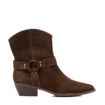 Damskie kowbojki ze skóry zamszowej krótkie brązowe 101-D-961-4 Damskie kowbojki ze skóry zamszowej krótkie brązowe 101-D-961-4