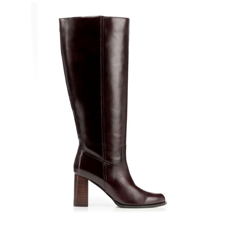 Damskie kozaki ze skóry naturalnej na słupku brązowe 101-D-351-4