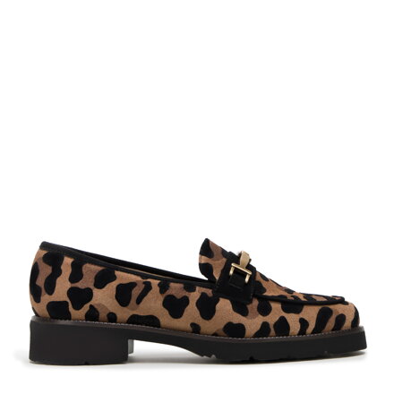 Dámske semišové mokasíny s leopardím vzorom hnedo-čierne 98-D-100-1