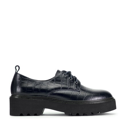 Damskie półbuty ze skóry croco na platformie granatowe 95-D-522-N Damskie półbuty ze skóry croco na platformie granatowe 95-D-522-N