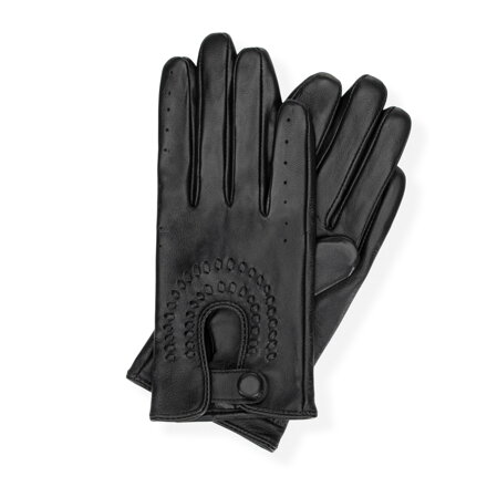 Damskie rękawiczki samochodowe ze skóry naturalnej czarne 45-6L-210-1
