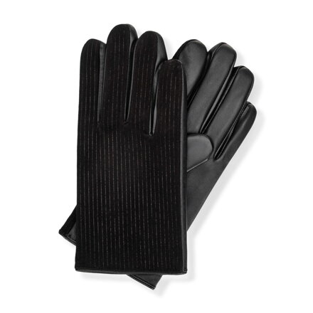 Męskie rękawiczki skórzane w delikatne paski czarne 39-6L-039-1