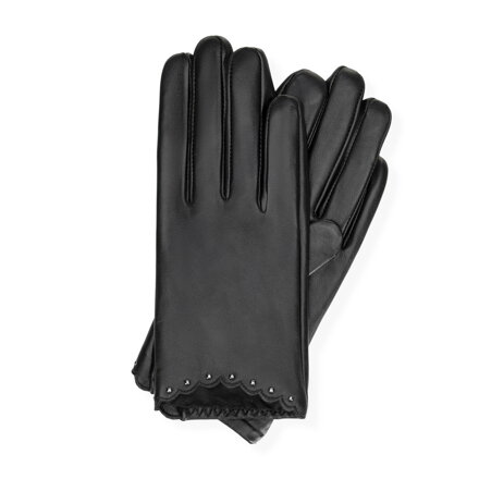 Damskie rękawiczki skórzane z nitami czarne 45-6L-211-1