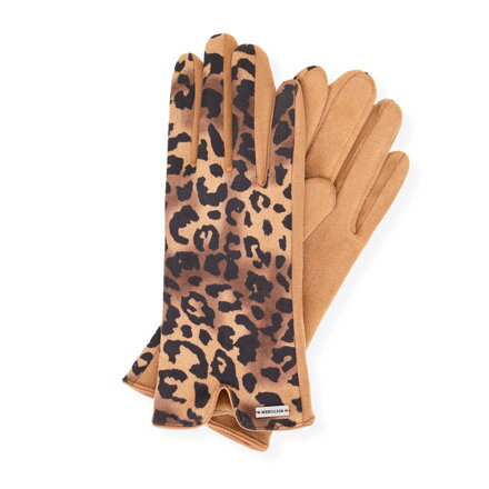Damskie rękawiczki w panterkę brązowe 39-6P-042-X