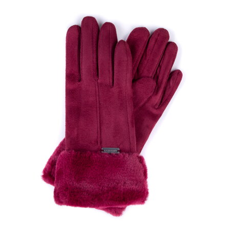 Damskie rękawiczki ze sztucznym futerkiem bordowe 39-6P-010-33