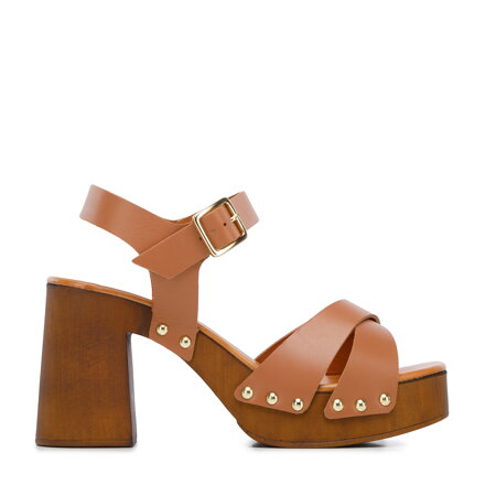 Damskie sandały skórzane z paskami na krzyż brązowe 96-D-250-5