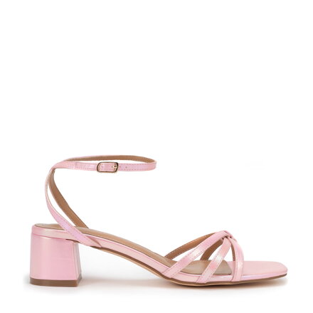 Damskie sandały z ekoskóry na słupku różowe 100-DP-203-P