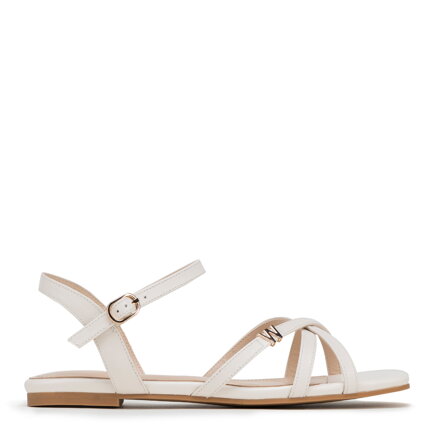 Damskie sandały ze skóry z paseczkami kremowe 98-D-971-0