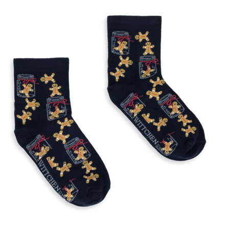 Damskie skarpetki w małe pierniczki granatowo-brązowe 95-SD-002-X1